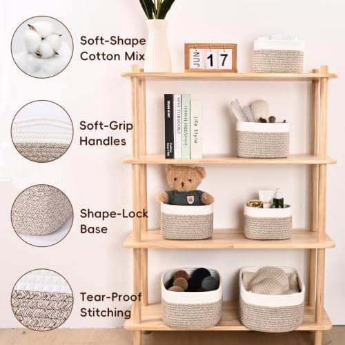 6 Pack Storage Baskets for Shelves, Cotton Rope Small Storage Bins - Image 5