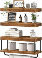 QEEIG Bathroom Floating Shelves Over Toilet (Brown, Set of 3, 15.7") by QEEIG