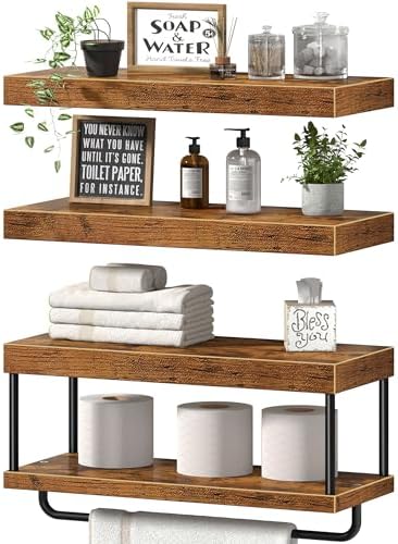 QEEIG Bathroom Floating Shelves Over Toilet (Brown, Set of 3, 15.7") by QEEIG