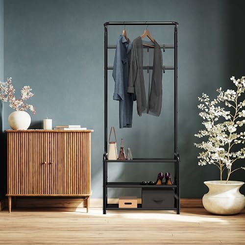Simple Houseware Coat Rack with Shelf, Standing Hall Tree with Hooks, Black - Image 5
