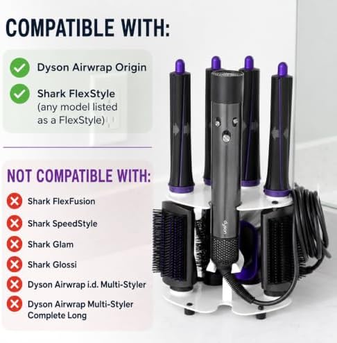 Blow Dryer Accessory Holder for Dyson Airwrap & Shark FlexStyle Only - Wall or Countertop Organizer for Hair Tools - Storage Rack for 9 Styling Attachments - Black (Blow Dryer Not Included) - Image 4