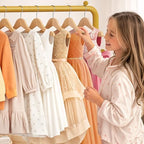 Kids Gold Clothing Rack - Dress Up Clothes Rack - Baby Toddler Closet - Freestanding Coat Racks with 2 Fabric Shelves - Small Kids Costume Wardrobe - Garment Rack for Hanging Clothes Organizer - Image 3