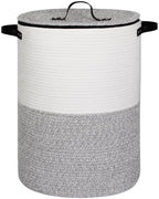 Laundry Basket with Lid, 15"x20" Tall Woven Blanket Storage for Living Room Bedroom, Round Baby Nursery Hamper with Zipper, Toy Bin, Large Cute Covered Clothing Basket for Towels, Shoes, Gray by Unknown