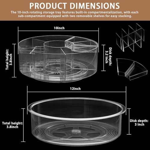 Lazy Susan Organizer 10in+12in 2Pcs Clear Rotating Tray 360° Turntable for Pantry Fridge Cabinet Kitchen Bathroom Storage，Spice Organization，Kitchen Condiment Organizer - Image 4