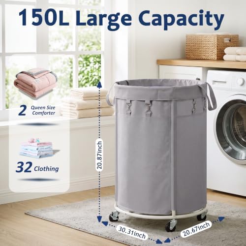 150L Large Capacity Rolling Laundry Basket Hamper with Wheels, Clothes hamper and Removable Bag for Home, Laundry Room, Bedroom, Bathroom, Apartment, Dorm - Image 2