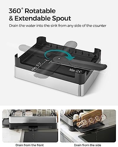 SONGMICS Dish Drying Rack, Stainless Steel, Extendable Spout - Image 6
