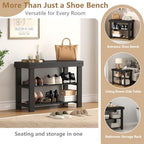 NEWBULIG Shoe Rack Bench, 3-Tier Bamboo Organizer, 11x28x18in, Black - Image 4