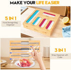 Bamboo Ziplock Bag Organizer for Kitchen Drawer & Wall Mount, Food Storage Baggie Holder, Fits Gallon Quart Sandwich Snack Freezer & Slider Bags, No Assembly, 9 in 1,Natural Color - Image 5
