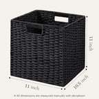 UBBCARE 2 Pack Wicker Basket, 11L×11H×10.5W inch Woven Paper Rope Storage Baskets for Shelves, Foldable Cube Storage bin with Handle, Storage Basket for Organizing & Decor, Black - Image 2