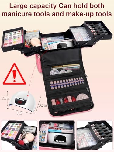 Large Makeup Nail Polish Organizer Bag, Makeup Case Storage Box, Pink - Image 4