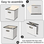 Fabric Cubby Storage Bins,13x13x13 Inches,Cube Organizer Bin Foldable Storage Boxes with Dual Handles Fabric Organizer Box and collapsible Storage basket,Set of 6,White grid - Image 6
