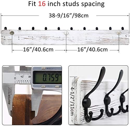 WEBI Coat Rack Wall Mounted,38 9/16" Long,10 Hooks,Wood Coat Hooks Wall Mounted Coat Hanger,Hook Rack Rail,Triple Hooks for Hanging Coats,Clothes,Jacket,Farmhouse,Black/White,2 Packs - Image 3