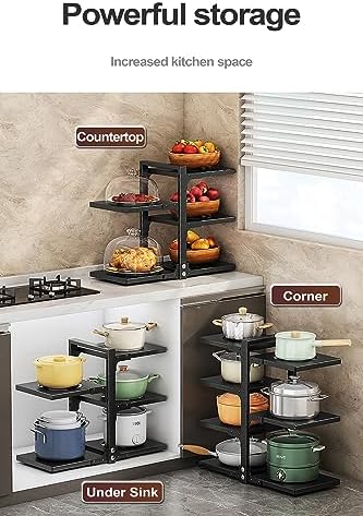 Pots and Pans Organizer for Cabinet, Heavy Duty Pot Pan Rack under Sink Organizers and Storage，Kitchen Cabinet Organizer with 5 Adjustable Tiers - Image 6