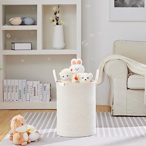 VIPOSCO 53L Tall Woven Rope Laundry Hamper, Leather Handles, White - Image 2