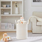 VIPOSCO 53L Tall Woven Rope Laundry Hamper, Leather Handles, White - Image 2