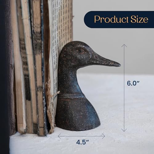 Decorative Distressed Cast Metal Duck Head Bookends - Heavy Duty Book Stopper for Shelves, Cute Novelty Book Holder - Rustic Vintage Home Office Organizer Set of 2 - Image 4