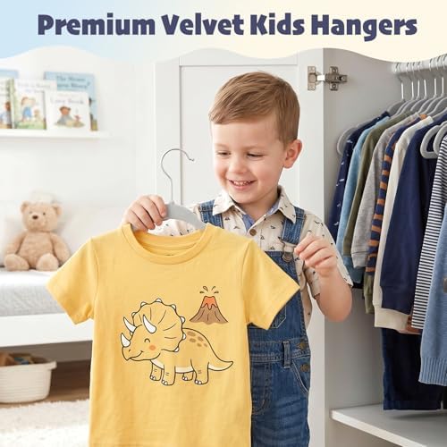 HOUSE DAY 11 Inch Velvet Baby Hangers, Premium Kids Hangers Grey 50 Pack - Image 2