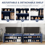 39.4" Storage Bench - Entryway Shoe Bench with Side Storage Shelves and 2 Doors, Multifunctional Entryway Bench with Lift Top Cushion, Shoe Storage Bench for Bedroom, Living Room, Navy Blue - Image 4