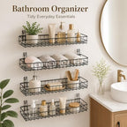 4 Pcs Metal Grid Wall Baskets with Hooks, 15.75 x 3.94 x 1.97 Inch Grid Wall Shelves Hanging Wire Basket Multi Function Storage Organizer for Kitchen Organizing Display (Black) - Image 5
