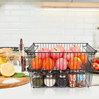 Set of 2 Stackable XXL Wire Baskets For Pantry Storage and Organization -16x12in Large Metal Food Baskets -Vegetable,Fruit,Potato,Onio, Pantry Storage Bins With Handles (Black, XXL) - Image 3