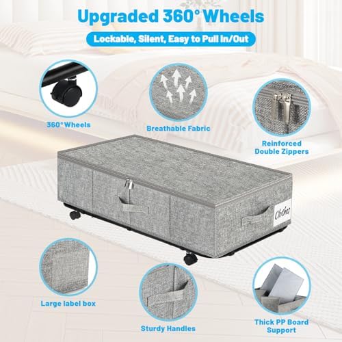 Large Sturdy Under Bed Storage with Wheels, 2 Pack 50L Rolling Underbed Storage Bins, Under Bed Containers Drawer with Metal Bottom Support, Bedroom Organizer with Lids for Clothes, Shoes, Blankets - Image 3