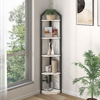 Fun Memories 5 Tier Corner Shelf, 70” Corner Shelf Stand, Corner Bookshelf Plant Stand, Storage Shelf for Bathroom, Living Room, Kitchen,Home Office, White by FunMemories