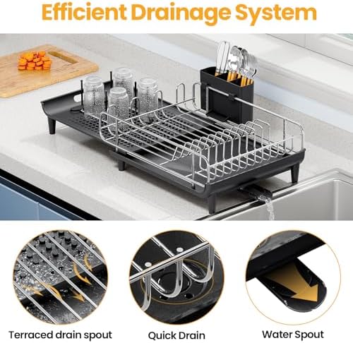 TOOLF Expandable Dish Drying Rack for Kitchen Counter, Black - Image 5