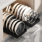 AmoiChic 2 Pack Pull Out Cabinet Organizer for Pots and Pans, Black Storage Rack with 8 Adjustable Dividers, Kitchen Cabinet Organizer for Pot Lids, Bakeware, Dishes Storage by AMOICHIC