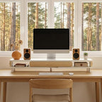 Fenge Dual Monitor Stand with Large Storage Drawer, 42.5" Desk Shelf, White - Image 2