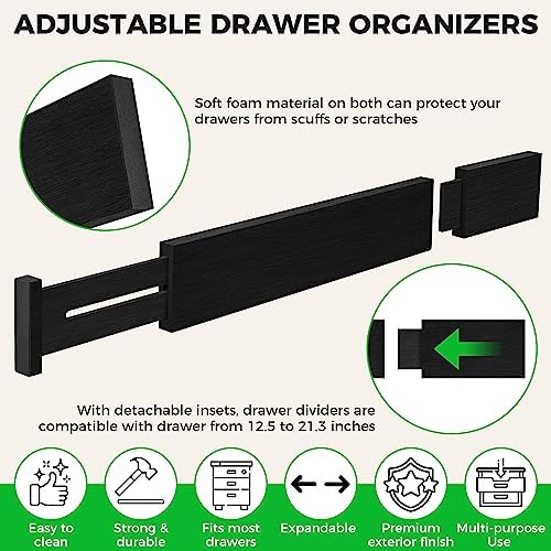 4 Pack Bamboo Drawer Dividers Organizer with Inserts 2.6'' High - Image 4