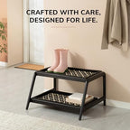 Anji Mountain Heavy Duty Waterproof Wooden Shoe Storage Mat Organizer/Boot Storage Tray Multi Use for Entryway with Coir, Black and Ivory Insert, 2 Tier, Fits 4 Pair (26.5" Wide) - Image 5