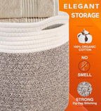 CHAT BLANC Cotton Rope Baskets for Organizing | Storage Baskets for Shelves | Rope Basket for Storage, Small Laundry Baskets, Woven Baskets for Storage, Dog Toy Bin, Baby Basket,Off White&Brown 3 Pack - Image 5