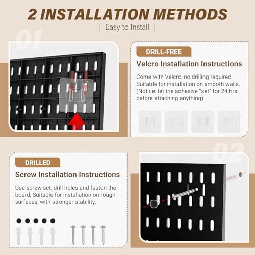 AKTOP Plastic Peg Board Wall Organizer 4-Pack, 12"x12" Pegboard Kit, Black - Image 7