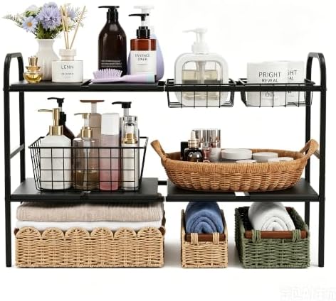 Expandable 2 Tier Under Sink Organizer, Black, 28.74-34.5 Inch Width - Image 7