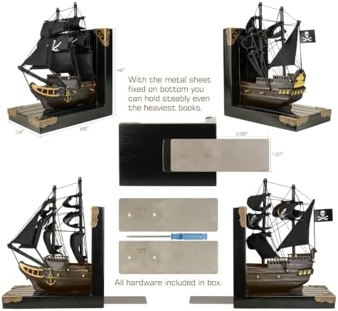 SAILINGSTORY Wooden Pirate Ship Model Bookends Black Pearl, Set - Image 2