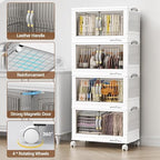 BROVIEW 225Qt Stackable Storage Bins with Lid, Extra Large Closet Organizer Collapsible Drawer Boxes with Wheels, Folding Plastic Cabinet Containers for Home Kitchen Room Organization, 5Pack White - Image 3