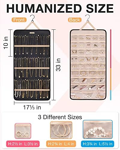 BAGSMART Hanging Jewelry Organizer Necklace/Earring/Ring 2-Sided XL Black - Image 5