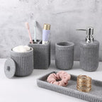 XLHOMO Resin Grey Bathroom Accessories Set 5 Pcs, Lotion Soap Dispenser, Toothbrush Holder, Bathroom Tumbler, Qtip Holder and Vanity Tray, Bathroom Countertop Organizer Set for Modern Home Apartment by BetterbathroomwithXLHOME