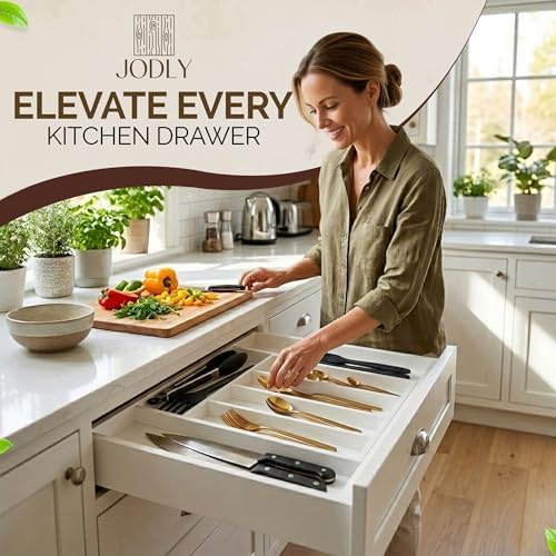 Bamboo Kitchen Utensil Drawer Organizer for Silverware | 100% Natural Expandable 14-20 Inch Kitchen Drawer Organizers for Utensils | Non-Slip Base | Screwed Joints for Long-Lasting Durability - Image 5