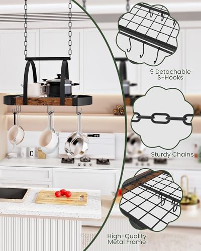 CHOEZON Hanging Pot Rack, Pot Hanger for Kitchen, Ceiling Mounted Pot Holder, Cookware Organizer with 9 S-Shaped Hooks, for Pot, Pan Storage, Space-Saving, Rustic Brown and Black TPR07BF - Image 5