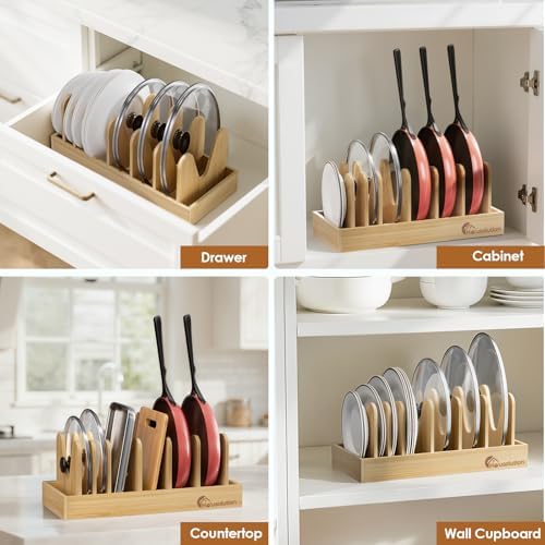 Housolution Bamboo Pot and Pan Lid Organizer Holder Storage Rack - Image 7