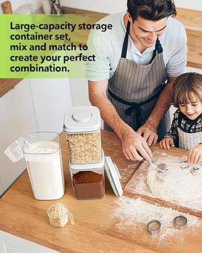 Airtight Food Containers Set with One-Touch Lid, Mixed Size Set (2.8 Qt *2+ 4.2 Qt *4) with Scoop, Stackable Jars for Complete Kitchen Organization - Image 5