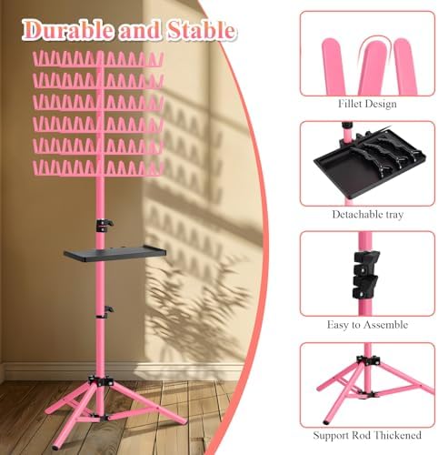 OLMRJKD Braiding Hair Rack with Tray, 144 Pegs Height Adjustable Braiding Rack, 2-side Hair Extension Holder Hanger, Hair Stand with Stylist Hair Braiding Tools for Hair Salon Home Traveling (Pink) - Image 3