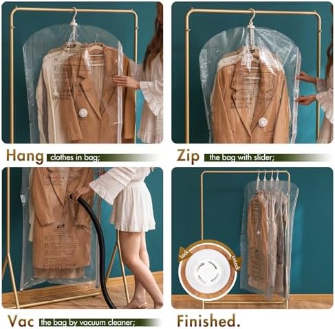 TAILI Hanging Vacuum Storage Bags for Clothes Space Saver 6 Combo Clear - Image 4
