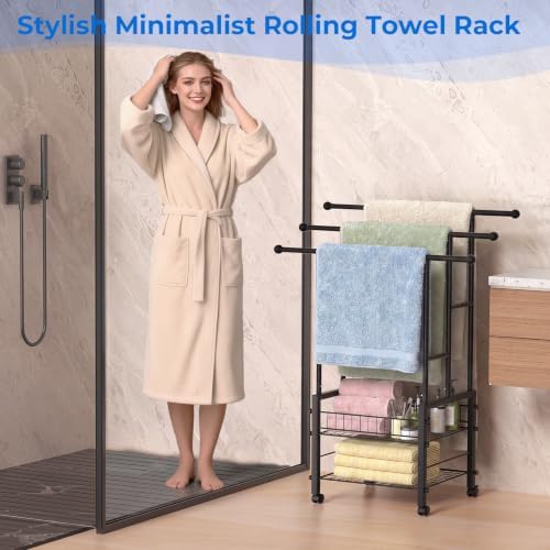 Kayfia 42.7'' Standing 3 Tier Alloy Steel Towel Rack with Basket & Wheels - Image 3