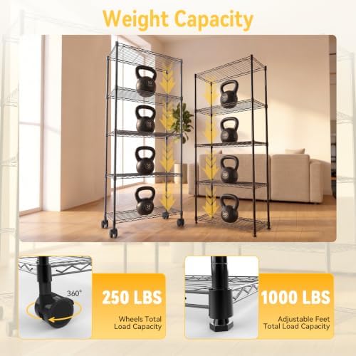 Whitmor 5-Tier Heavy Duty Shelving Unit, Metal Adjustable Storage Shelves, 1000 lbs Capacity for Pantry, Kitchen, Closet, Laundry, 29.6" L x 13.7" W x 59.4" H, Black - Image 4