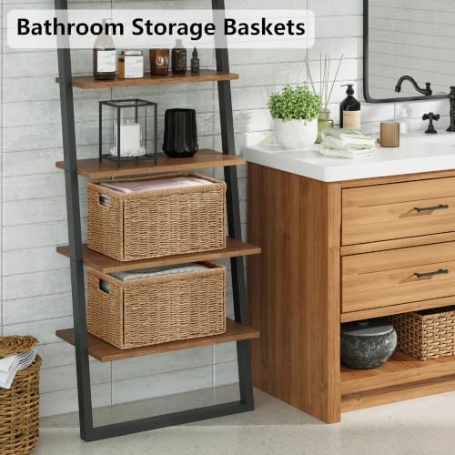 Vagusicc 2 Packs Large Wicker Storage Basket, Closet Storage Baskets Bins for Shelves, Decorative Collapsible Baskets for Organizing Clothes Toy Nursery Bathroom Organizers and Storage, Natural - Image 5