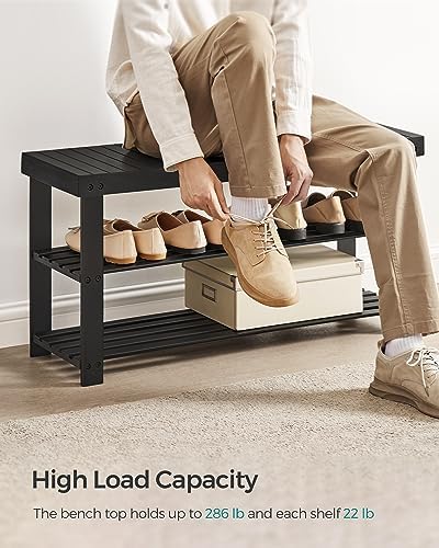 SONGMICS Shoe Rack Bench, 3-Tier Bamboo Entryway Bench, 35.2 Inches Width - Image 4