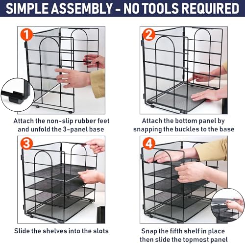 Desk Organizer Tray, Letter Tray in Black Metal Mesh for Organizing Files, Papers, Bills, Folders, Letters, and Binders. Desktop Paper Rack for Home, Office, or School (5 Tier - New) - Image 6