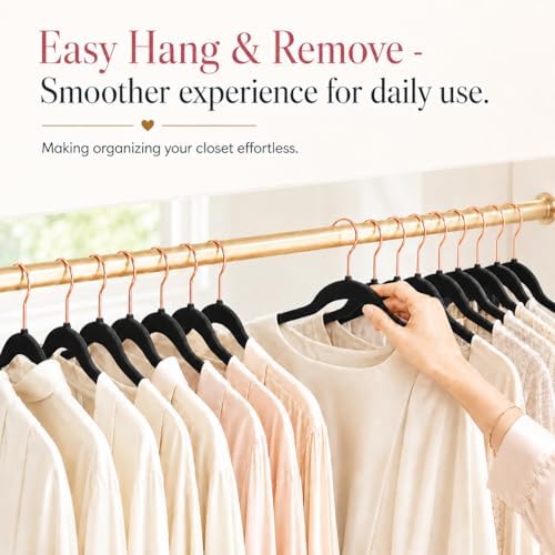Smartor Black Velvet Hangers 50 Pack, Non Slip Rose Gold Hook Felt Hangers - Image 5
